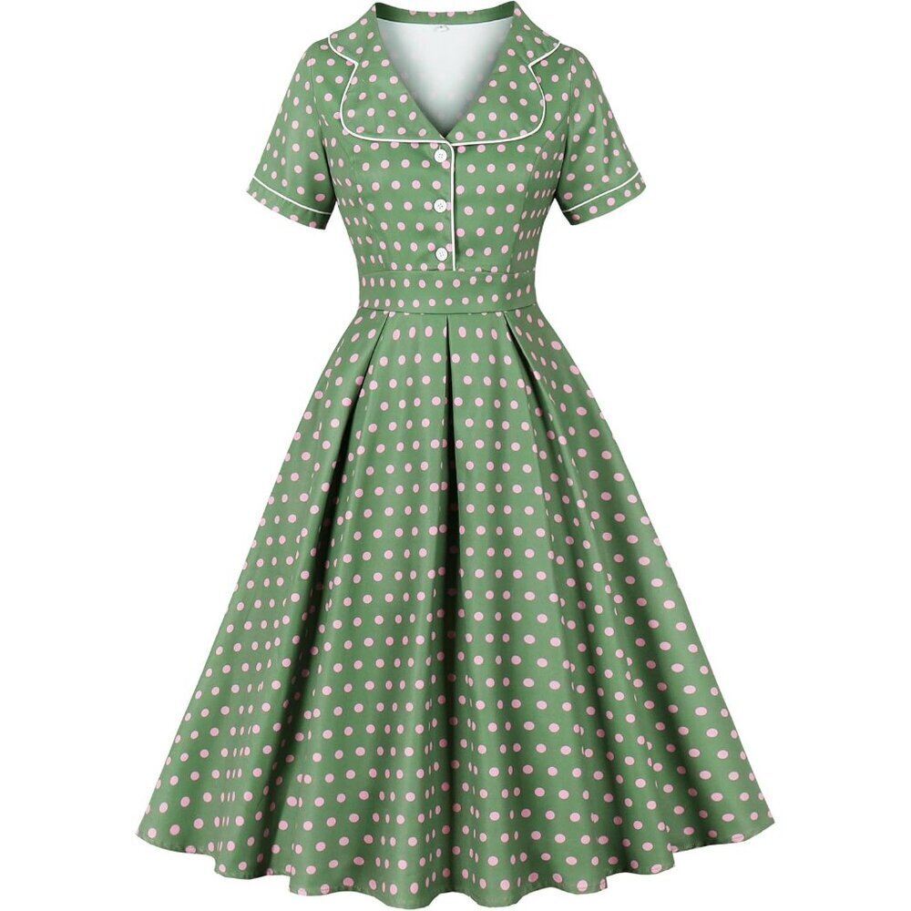 Women's Polka Dot Vintage Blazer Dress 1950s Style High Waist Flared Skirt